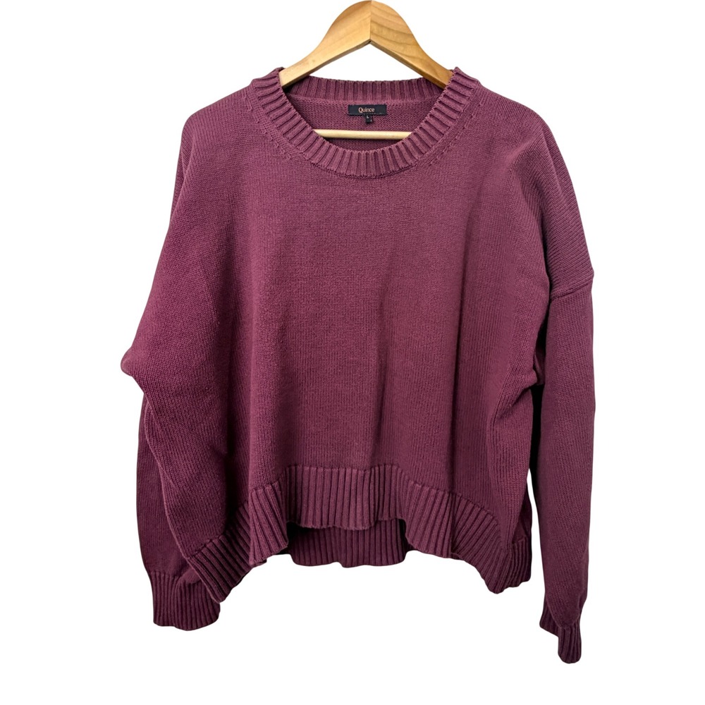 Quince Women L Boyfriend Crew Sweater Eggplant Organic Cotton Relaxed Fit Luxury